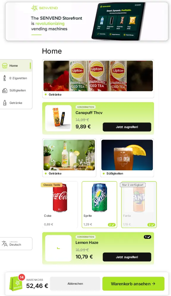 Storefront Verkaufsoberfläche am Automaten